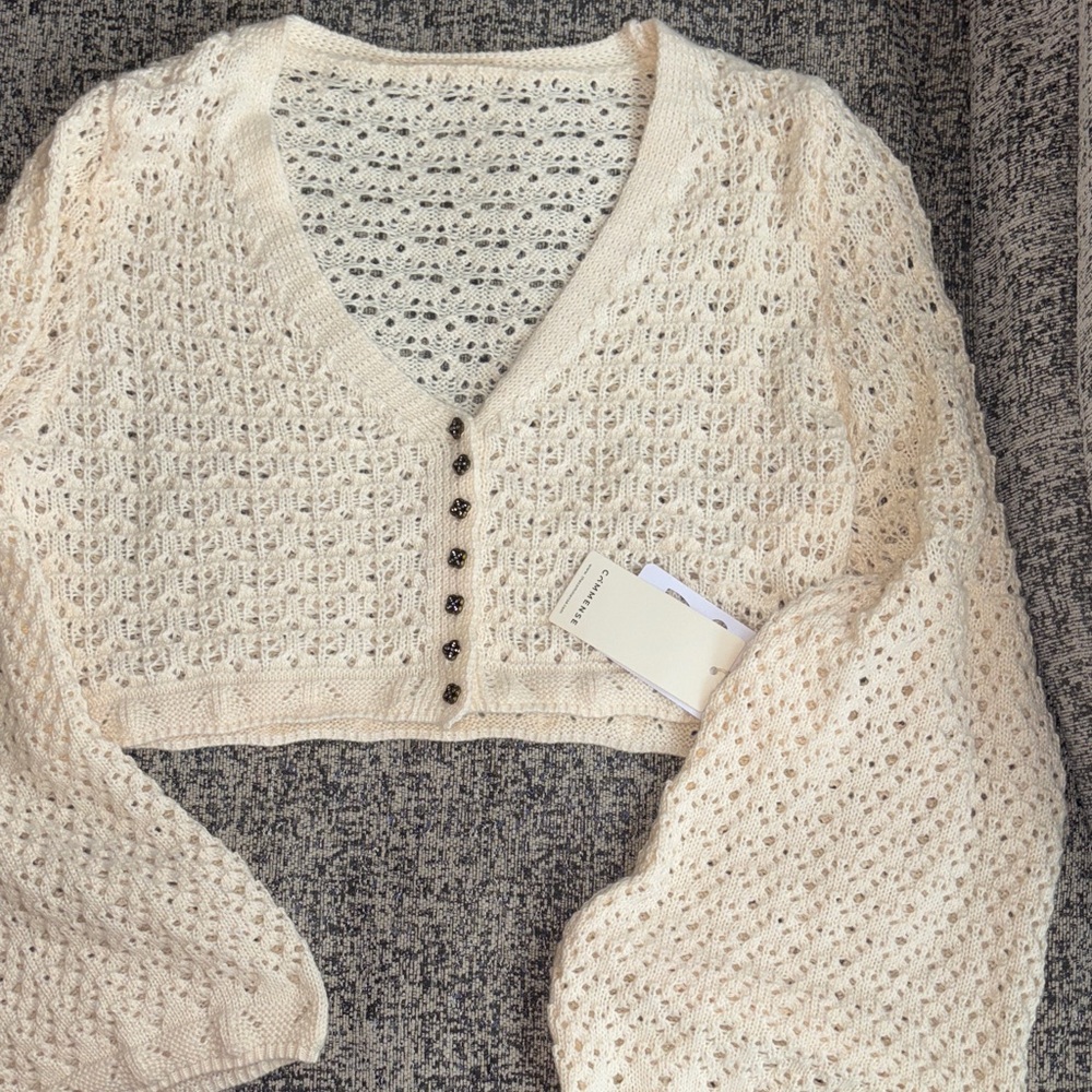 NWT Women's Apricot Cropped Knit Sweater Sz Large - Picture 5 of 6